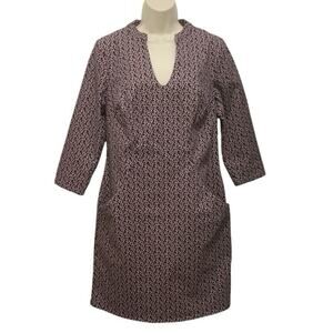 NWT Boden Cotton Stretch Shift Dress Pockets V Neck Plum Pink Floral US 8R